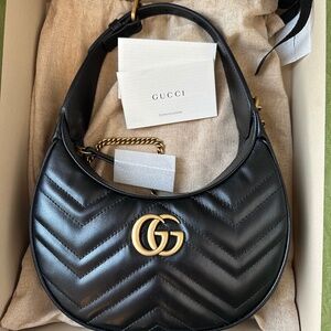 Gucci Mini Bag in Black Chevron with Gold Emblem